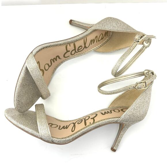 Sam Edelman Women’s Patti Ankle Strap Heeled Dress Sandal Gold Sparkle Size 9 - Picture 8 of 12